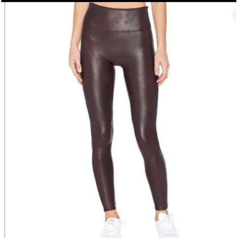 Spanx Faux Leather Slimming Leggings Wine #2437 Size Medium